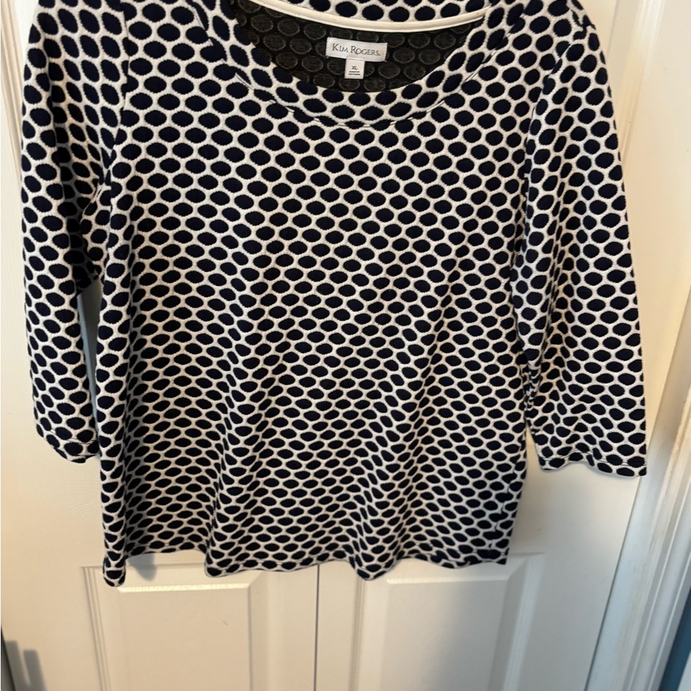 Kim Rogers Navy and White Long Sleeve Top